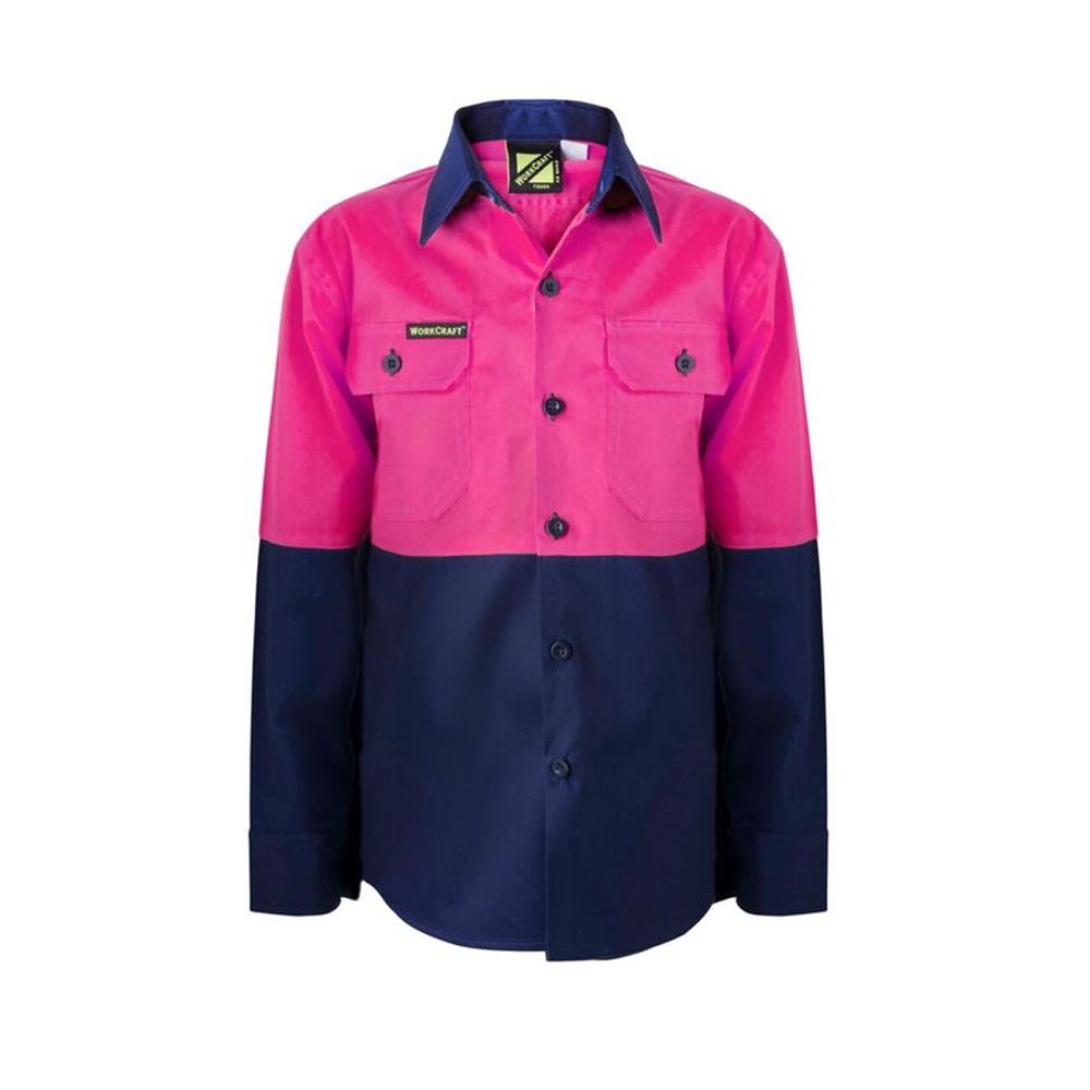 Kids Light Weight Two Tone Long Sleeve Cotton Drill Shirt
