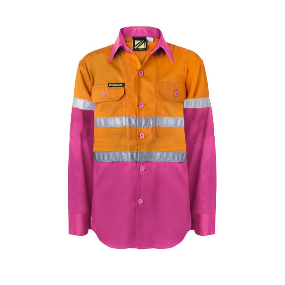 Kids Lightweight Two Tone Long Sleeve Drill Shirt Reflective