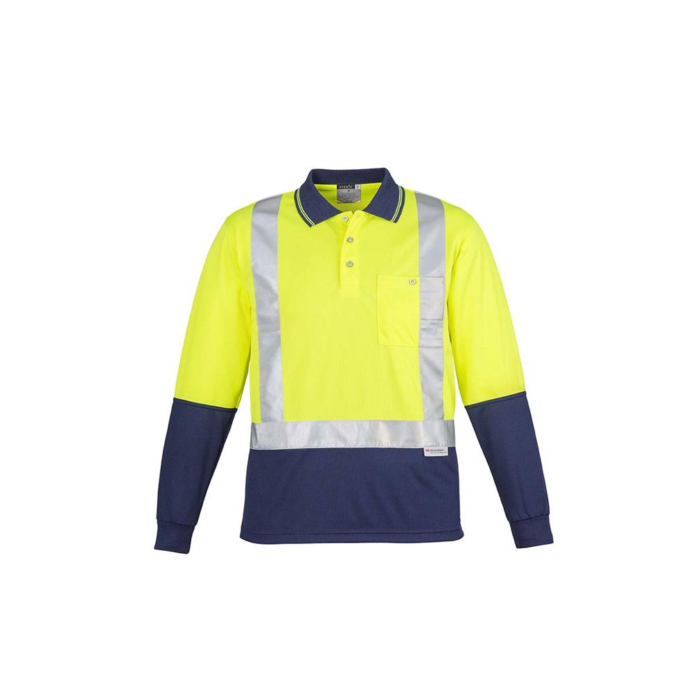 Mens Hi Vis Spliced Polo - Long Sleeve Shoulder Taped