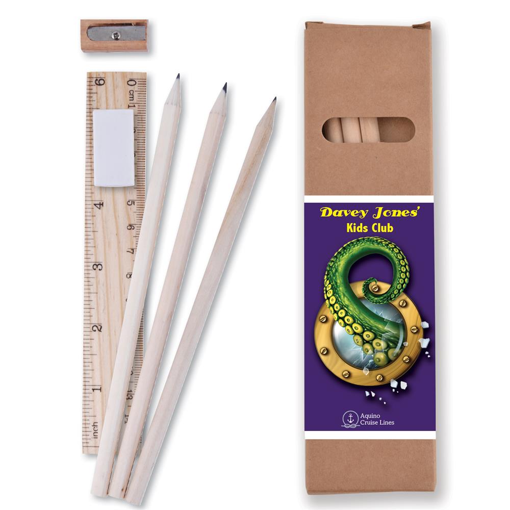 Script Stationery Set on Cardboard Box